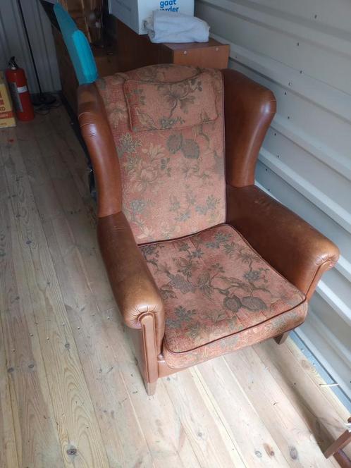 Leren oorstoel vintage, Huis en Inrichting, Fauteuils, Gebruikt, Stof, Ophalen