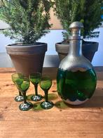 Vintage Karaf Set van Daalderop, groen glas met tin., Antiek en Kunst, Ophalen