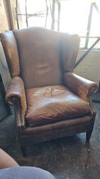 Antiek schaapsleren vintage leren fauteuil, Ophalen, Gebruikt, 75 tot 100 cm
