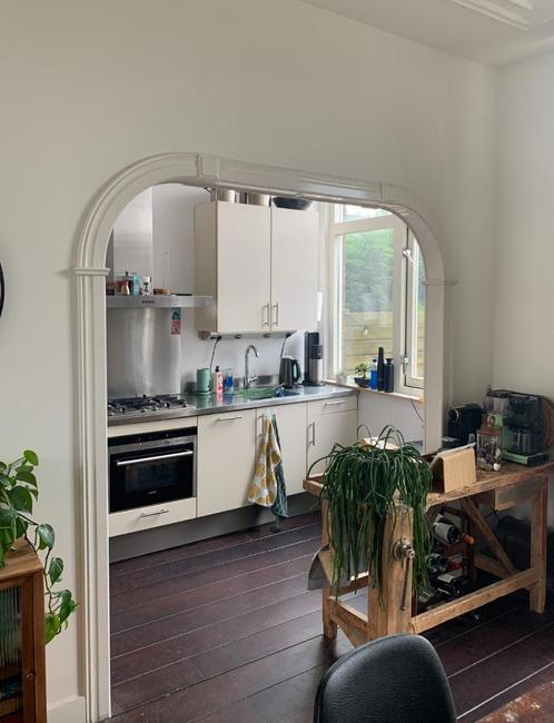 Te koop: Keukenblok, Huis en Inrichting, Keuken | Complete keukens, Gebruikt, Enkelwandige keuken, Crème, Staal of Rvs, Ophalen