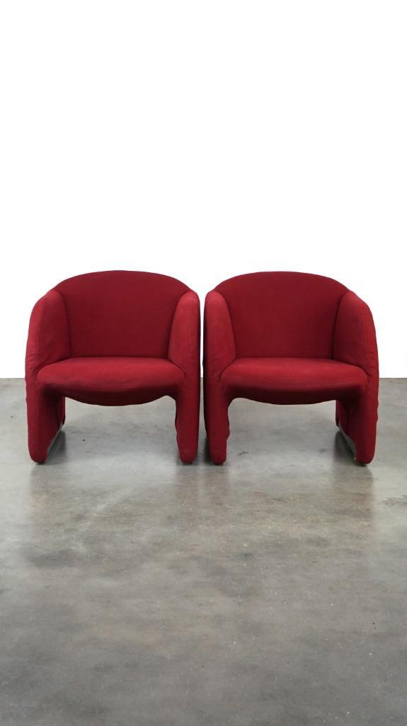 Set van 2 rode vintage design fauteuils van artifort, Huis en Inrichting, Fauteuils, Gebruikt, Stof, 50 tot 75 cm, 75 tot 100 cm