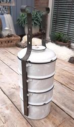 Emaille pannetjes set. "Ratan". Ongeveer 50 cm. hoog., Ophalen of Verzenden