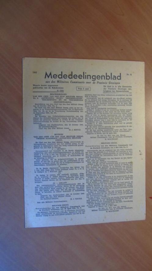 Mededeelingenblad militairen commissaris Groningen 1945 nt., Boeken, Catalogussen en Folders, Zo goed als nieuw, Ophalen of Verzenden