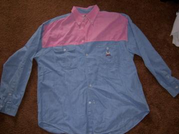 Katoenen damesblouse, blauw/roze, lange mouw beschikbaar voor biedingen