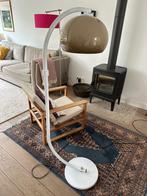Vintage jaren 70 paddestoel vloerlamp wit met bruine kap, Ophalen, Gebruikt, Metaal, 150 tot 200 cm