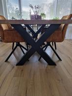 Eettafel hout met metalen X-poten 160cm, Huis en Inrichting, Tafels | Eettafels, 50 tot 100 cm, 150 tot 200 cm, Rechthoekig, Zo goed als nieuw