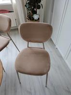 6 Velvet Eetkamerstoelen Licht Taupe, Ophalen, Gebruikt, Bruin, Metaal