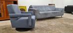 Blauw/grijze Xooon 3 zits bank+ Gealux draaifauteuil, Huis en Inrichting, Leer, Industriël vintage Xooon leer bank + draaifauteuil