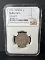 Portugal 1932 5E - NGC Fine Details - Gereinigd, Ophalen of Verzenden, Overige landen, Losse munt, Zilver