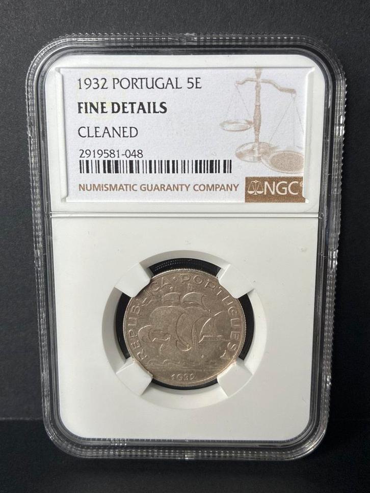 Portugal 1932 5E - NGC Fine Details - Gereinigd, Postzegels en Munten, Munten | Europa | Niet-Euromunten, Losse munt, Overige landen