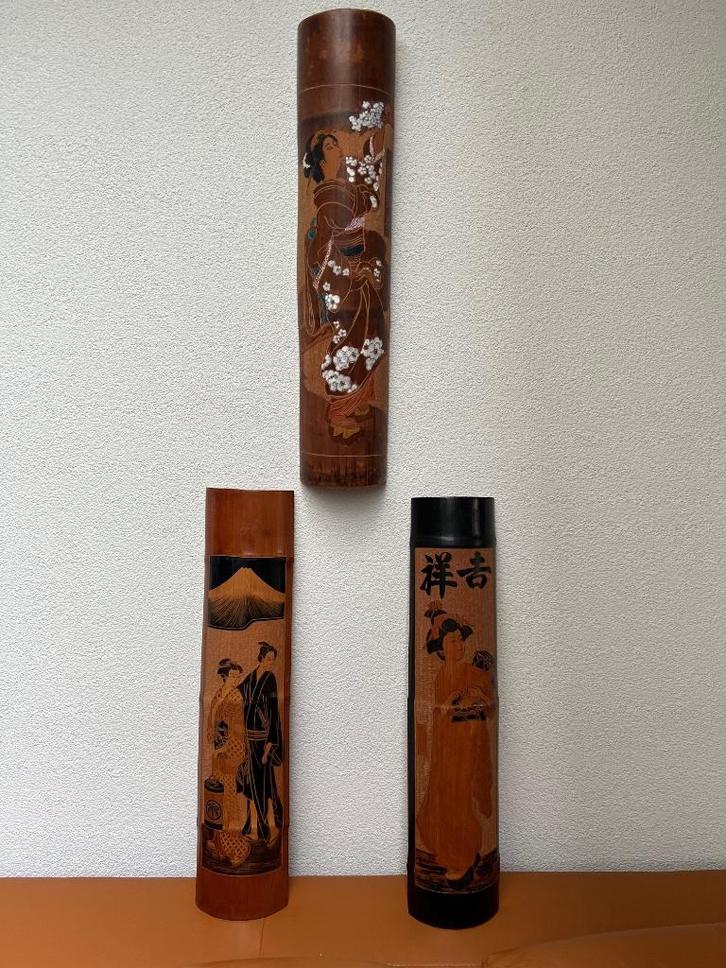 Japans Bamboe carving Japanse beschilderd Uniek snijwerk, Huis en Inrichting, Woonaccessoires | Wanddecoraties, Zo goed als nieuw