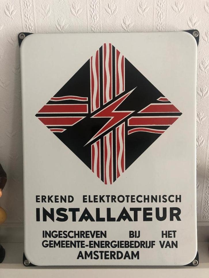 Emaille bord Gemeente Energiebedrijf Amsterdam (GEB), Verzamelen, Merken en Reclamevoorwerpen, Zo goed als nieuw, Reclamebord