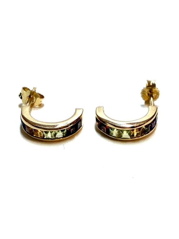 14 karaats gouden oorbellen met meerdere stenen, Sieraden, Tassen en Uiterlijk, Oorbellen, Zo goed als nieuw, Knopjes of Stekers