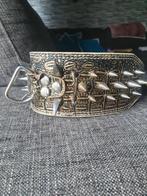 Mooie goudkleurige halsband met spikes z.g.a.n, Ophalen of Verzenden