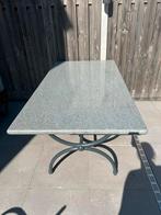 Granieten tuintafel met gietijzeren onderstel, Tuin en Terras, Tuintafels, Ophalen, Gebruikt, Rechthoekig, Overige materialen