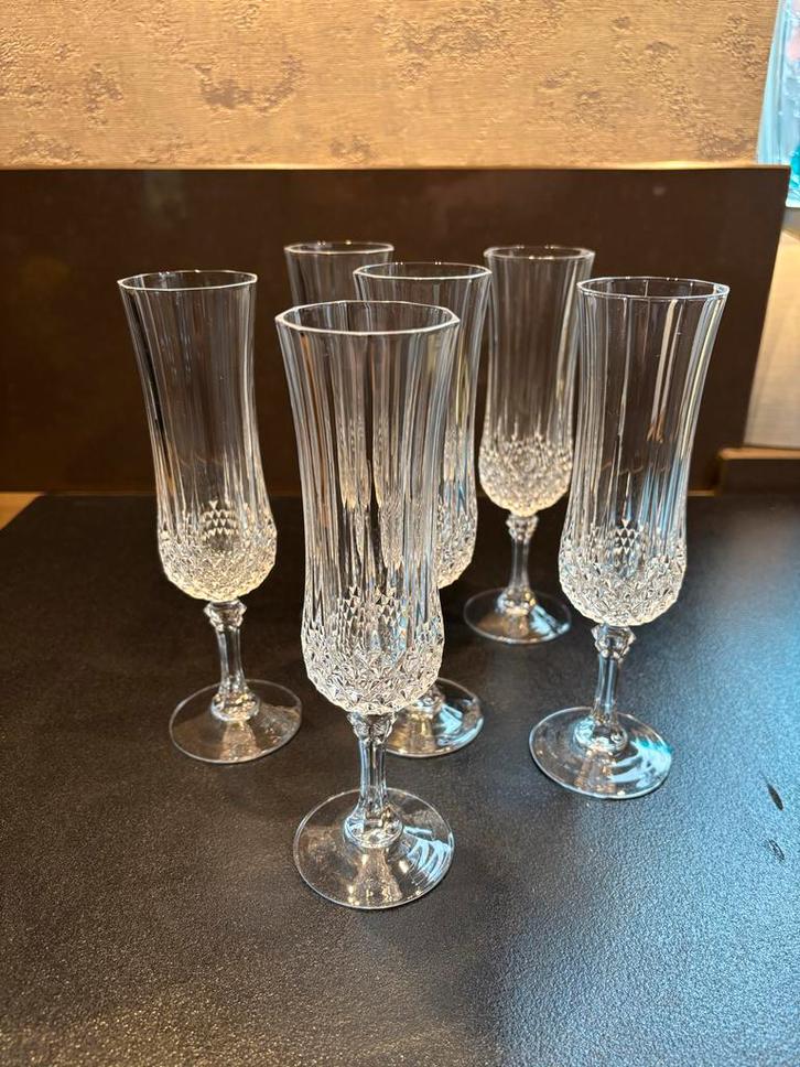 Set van 6 Kristallen Champagne Glazen handgeslepen zwaar, Antiek en Kunst, Antiek | Glas en Kristal, Ophalen of Verzenden