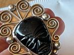 Zilveren Broche Masker Mexico Onyx - Gesigneerd, Sieraden, Tassen en Uiterlijk, Ringen, 18 tot 19, Verzenden, Zwart, Zo goed als nieuw