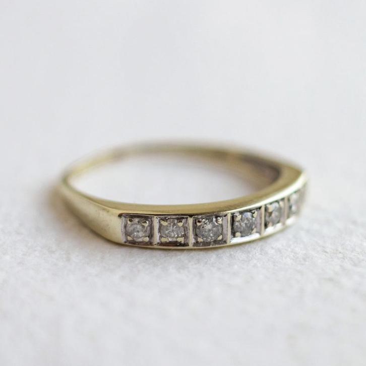 Vintage 9K witgouden eternity ring met diamanten - 18,25, Sieraden, Tassen en Uiterlijk, Ringen, Zo goed als nieuw, Dame, 18 tot 19