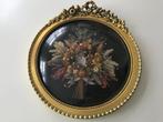 Mooie grote ronde lijst goudkleurig droogbloemen bol glas 40, Antiek en Kunst, Curiosa en Brocante, Ophalen of Verzenden