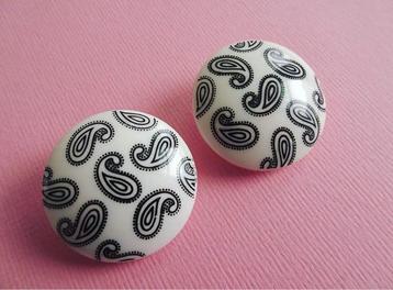 jwg Grote vintage 80s Paisley oorbellen zwart wit clips rond beschikbaar voor biedingen