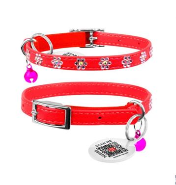 WAUDOG Glamour Flower Kattenhalsband Rood Nek 22-30 cm -35%! beschikbaar voor biedingen