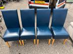 Set van 4 blauwe kunstleren eetkamerstoelen bijna gratis, Ophalen of Verzenden, Gebruikt, Blauw