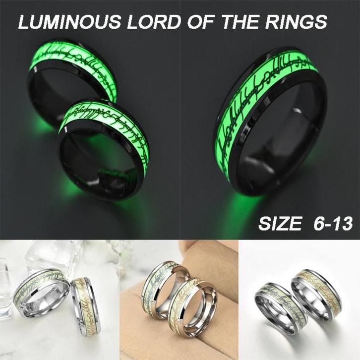 Glow In the Dark Lord of Ring RING maten 6,8,9,10,11 of 12, Sieraden, Tassen en Uiterlijk, Ringen, Nieuw, Dame of Heer, Zilver