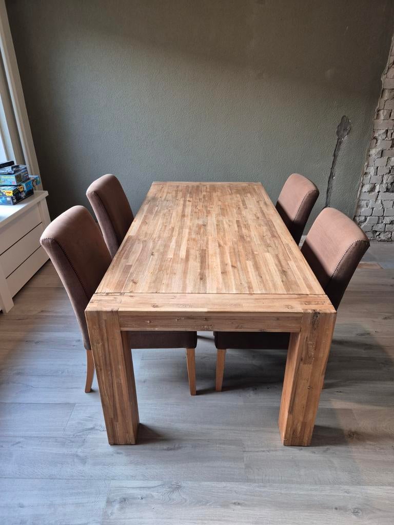 Teak Eettafel met 4 Stoelen, Ophalen, Gebruikt, Modern, 4 tot 6 stoelen