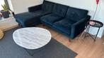 Velvet Blue Corner Sofa + Marble Coffee Table, Ophalen, Overige materialen, Eenpersoons, 125 tot 150 cm