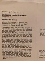 Baars - van Gompel 1921 Zeddam 1980 Eindhoven Reusel, Ophalen of Verzenden, Bidprentje