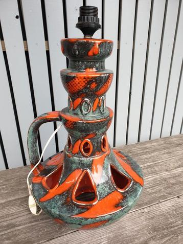 Vintage vaaslamp standaard voet oranje/groengrijs  beschikbaar voor biedingen
