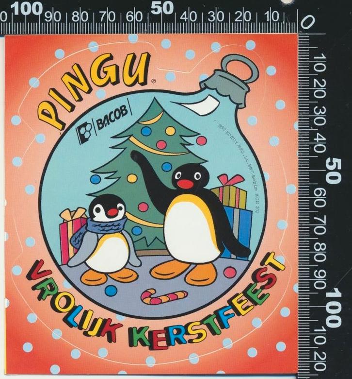 Sticker: Pingu - Vrolijk Kerstfeest, Verzamelen, Stickers, Zo goed als nieuw, Strip of Tekenfilm, Ophalen of Verzenden