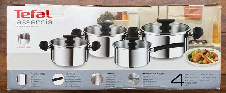 Prachtige Tefal 4-delige pannenset stainless steel, Huis en Inrichting, Keuken | Potten en Pannen, Nieuw, Pannenset, Rvs, Inductieplaat