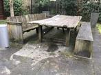 Houten tuintafel met banken, Tuin en Terras, Ophalen, Gebruikt, Rechthoekig, Hout