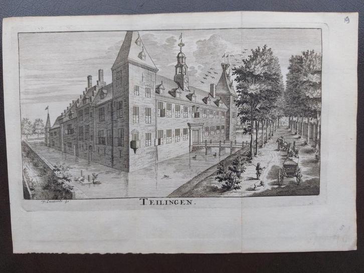 19 / Teilingen of Lokhorst te Warmond Kopergravure uit 1712, Antiek en Kunst, Kunst | Etsen en Gravures, Ophalen of Verzenden