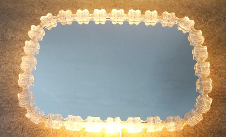 Vintage spiegel ijsglas verlicht acryl Honsel Leuchten 70's, Huis en Inrichting, Woonaccessoires | Spiegels, Gebruikt, Rechthoekig