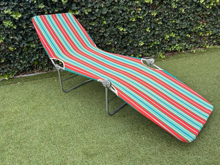 Retro Strandbed / Ligbed - 185cm, Tuin en Terras, Ligbedden, Gebruikt, Metaal, Inklapbaar, Ophalen