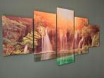 Schilderij - Waterval, Groen/Oranje, 160X80cm, 5luik, Antiek en Kunst, Ophalen