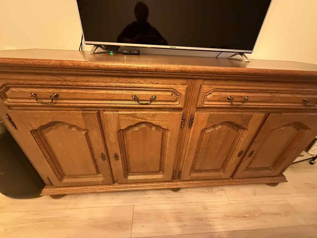 Massieve eiken vintage dressoir – 200x100x50 cm, Ophalen, Zo goed als nieuw, 75 cm of meer