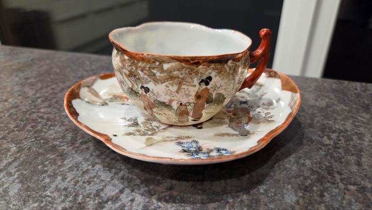 Prachtige antieke Japanse theekop & schotel kutani porcelain, Antiek en Kunst, Antiek | Servies los, Ophalen of Verzenden