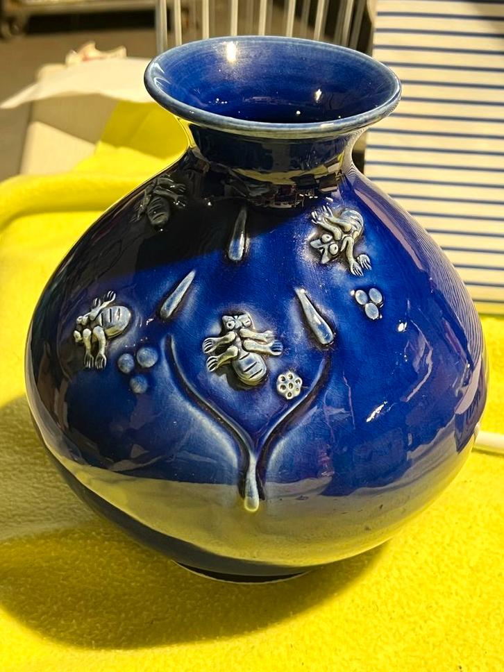 Vintage Blauwe Vaas - Marijke de Kler Vermeulen, Antiek en Kunst, Antiek | Vazen, Ophalen of Verzenden