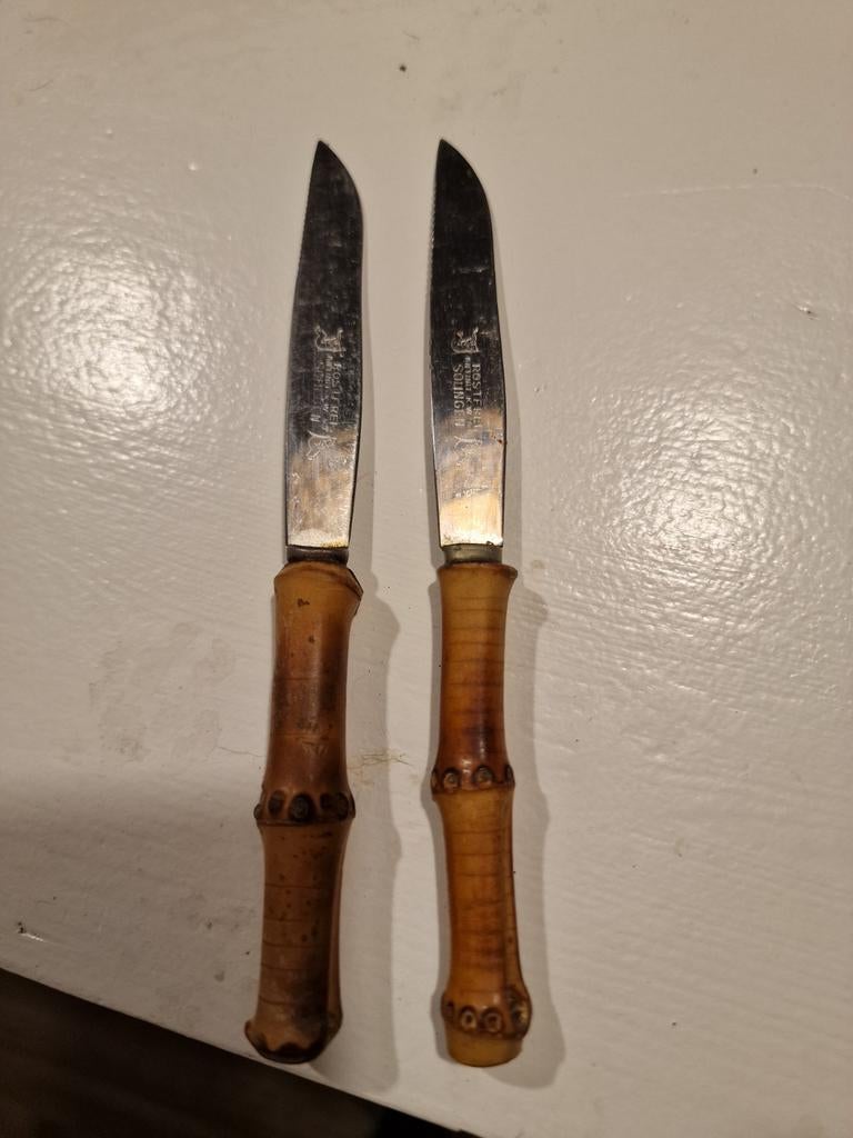 Vintage botermesjes met bamboe handvat, Antiek en Kunst, Ophalen of Verzenden