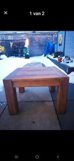 Stevige teak houten bijzet tafel., Ophalen, Minder dan 45 cm, Gebruikt, Vierkant