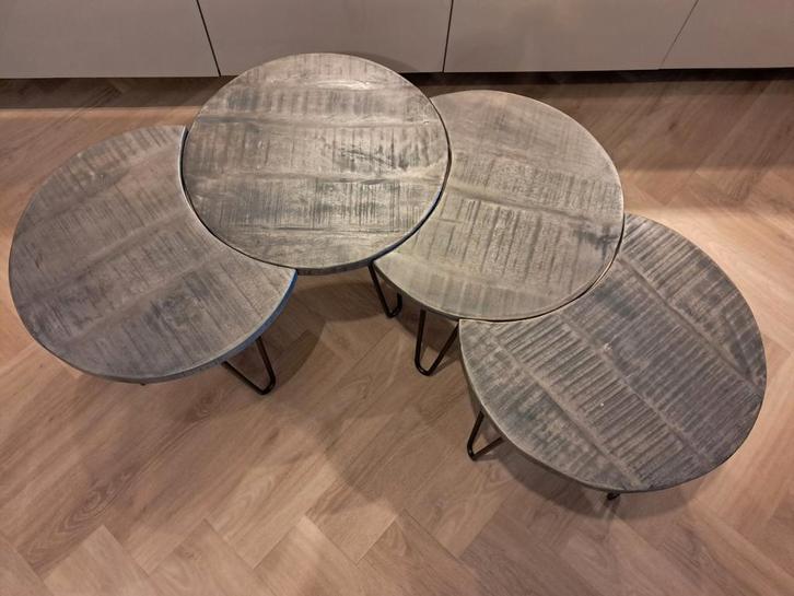 Industriële Salontafel Set - 4 Tafels, Huis en Inrichting, Tafels | Salontafels, Zo goed als nieuw, Minder dan 50 cm, 50 tot 100 cm