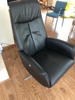 Relaxfauteuil zwart leer, Huis en Inrichting, Fauteuils, Ophalen, Gebruikt, Minder dan 75 cm, Metaal
