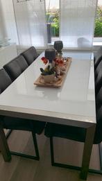 Witte hoogglans tafel uitbreidbaar met 2 delen, Huis en Inrichting, Complete eetkamers, Ophalen, Zo goed als nieuw