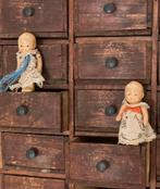 Brocante oud klein popje papier mache 6,5 cm, Ophalen of Verzenden