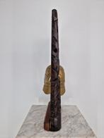 Houten Sculptuur met Messing Bel | Handgesneden | 43,5 cm, Gebruikt, Onbekend, Ophalen of Verzenden, Onbekend