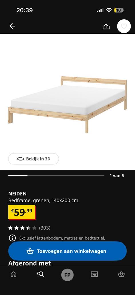 Ikea bedframe inc lattenbodem 140x200 hout, Huis en Inrichting, Slaapkamer | Bedden, Zo goed als nieuw, Tweepersoons, 140 cm, Hout
