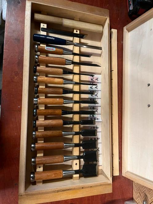 20 delige Japanse houtbewerking set in kisten beitels, Doe-het-zelf en Verbouw, Gereedschap | Handgereedschap, Zo goed als nieuw